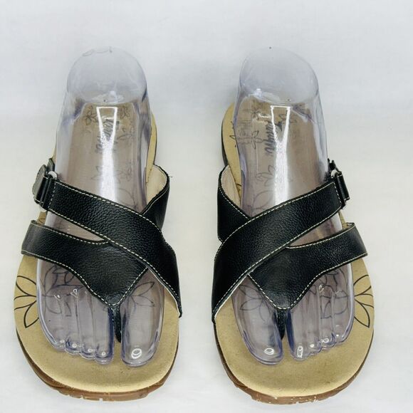 Tara M Emily Womens Sandals Shoes Size 10 Black Leather Adjustable Strap Slip On - Picture 5 of 11